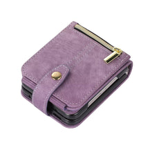 Load image into Gallery viewer, Luxury Leather Case for Samsung Galaxy Z Flip 4 Flip 3 Crossbody Lanyard Multi Card Slot Cover Purple

