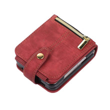 Load image into Gallery viewer, Luxury Leather Case for Samsung Galaxy Z Flip 4 Flip 3 Crossbody Lanyard Multi Card Slot Cover Red
