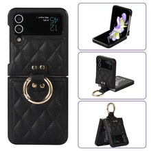 Load image into Gallery viewer, Luxury Quilted Leather Case for Samsung Galaxy Z Flip 4 Flip 3 Cover with Finger Ring Stand Black
