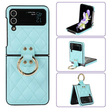 Load image into Gallery viewer, Luxury Quilted Leather Case for Samsung Galaxy Z Flip 4 Flip 3 Cover with Finger Ring Stand Blue

