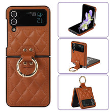 Load image into Gallery viewer, Luxury Quilted Leather Case for Samsung Galaxy Z Flip 4 Flip 3 Cover with Finger Ring Stand Brown
