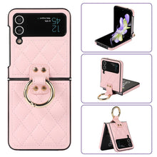 Load image into Gallery viewer, Luxury Quilted Leather Case for Samsung Galaxy Z Flip 4 Flip 3 Cover with Finger Ring Stand Pink
