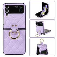 Load image into Gallery viewer, Luxury Quilted Leather Case for Samsung Galaxy Z Flip 4 Flip 3 Cover with Finger Ring Stand Purple
