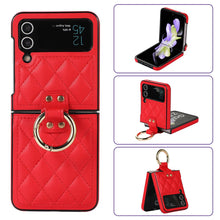 Load image into Gallery viewer, Luxury Quilted Leather Case for Samsung Galaxy Z Flip 4 Flip 3 Cover with Finger Ring Stand Red
