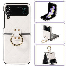 Load image into Gallery viewer, Luxury Quilted Leather Case for Samsung Galaxy Z Flip 4 Flip 3 Cover with Finger Ring Stand White

