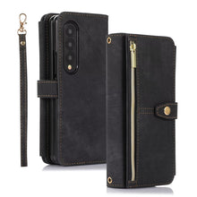 Load image into Gallery viewer, Luxury Leather Case for Samsung Galaxy Z Fold 4 Fold 3 Crossbody Lanyard Multi Card Slot Cover Black
