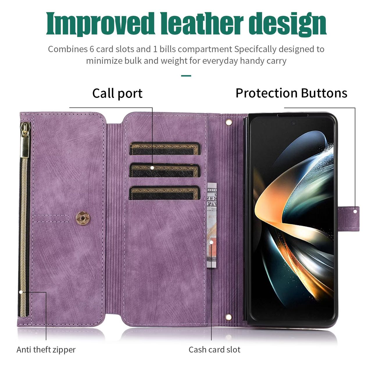 Luxury Leather Case for Samsung Galaxy Z Fold 4 Fold 3 Crossbody Lanyard Multi Card Slot Cover Leather design