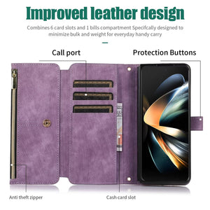 Luxury Leather Case for Samsung Galaxy Z Fold 4 Fold 3 Crossbody Lanyard Multi Card Slot Cover Leather design