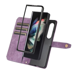 Luxury Leather Case for Samsung Galaxy Z Fold 4 Fold 3 Crossbody Lanyard Multi Card Slot Cover Protection