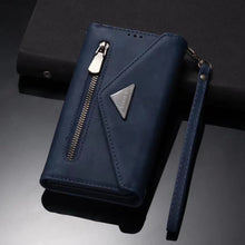 Load image into Gallery viewer, Luxury Leather Case for iPhone Crossbody Lanyard Wrist Belt Multi Card Slots Wallet Pouch Cover Blue
