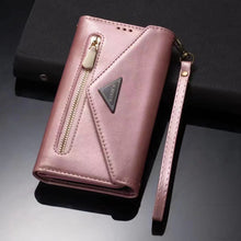 Load image into Gallery viewer, Luxury Leather Case for iPhone Crossbody Lanyard Wrist Belt Multi Card Slots Wallet Pouch Cover Rose Gold
