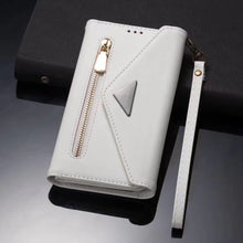 Load image into Gallery viewer, Luxury Leather Case for iPhone Crossbody Lanyard Wrist Belt Multi Card Slots Wallet Pouch Cover White
