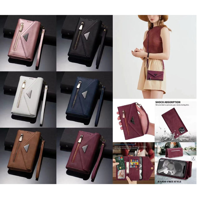 Luxury Leather Case for iPhone Crossbody Lanyard Wrist Belt Multi Card Slots Wallet Pouch Cover