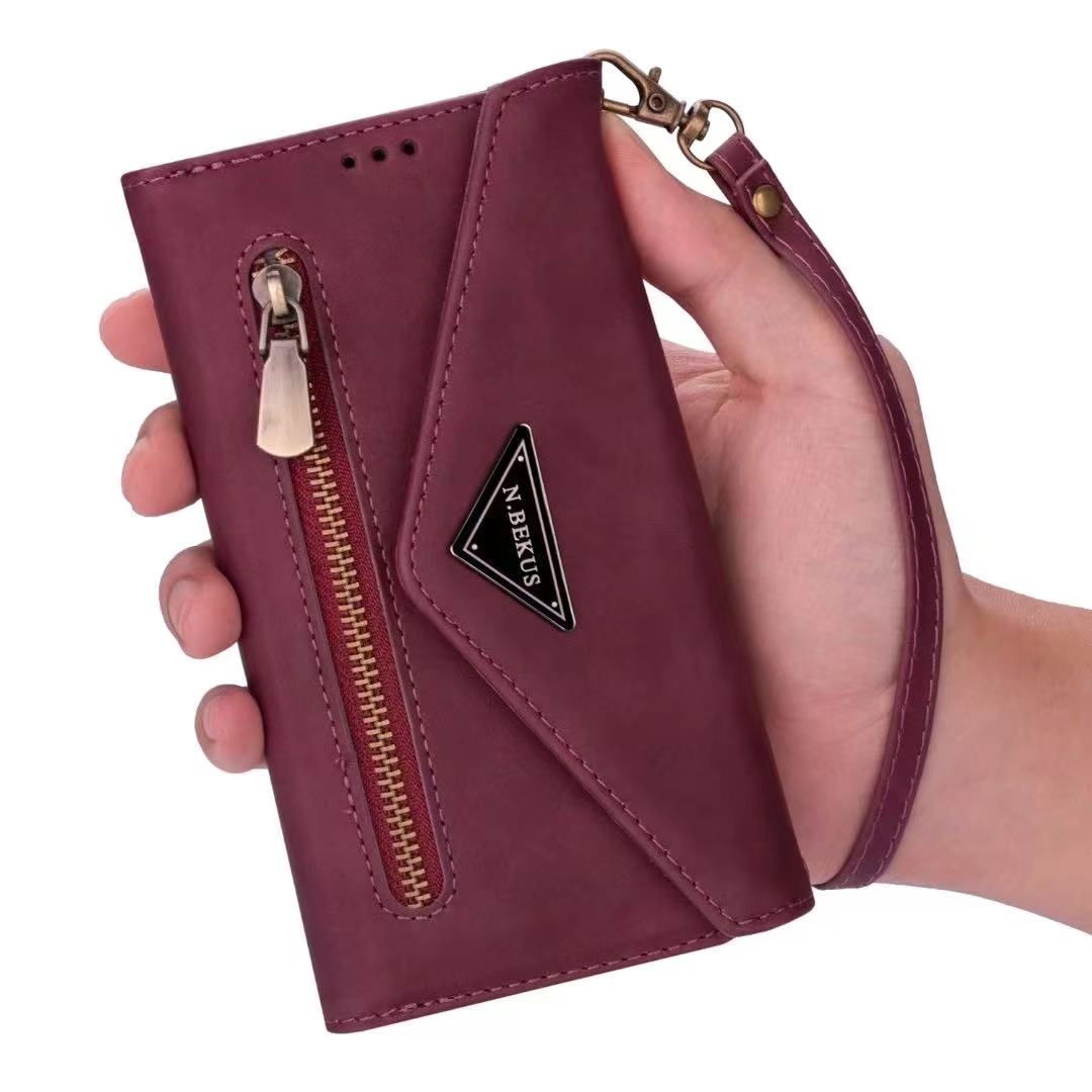 Luxury Leather Case for iPhone Crossbody Lanyard Wrist Belt Multi Card Slots Wallet Pouch Cover hand Belt