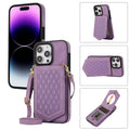 Case for iPhone 16 Series Crossbody Lanyard Leather Wallet Card Slot Mirror Cover Purple Features