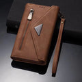 Luxury Leather Case for iPhone Crossbody Lanyard Wrist Belt Multi Card Slots Wallet Pouch Cover Brown