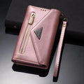 Luxury Leather Case for iPhone Crossbody Lanyard Wrist Belt Multi Card Slots Wallet Pouch Cover Rose Gold