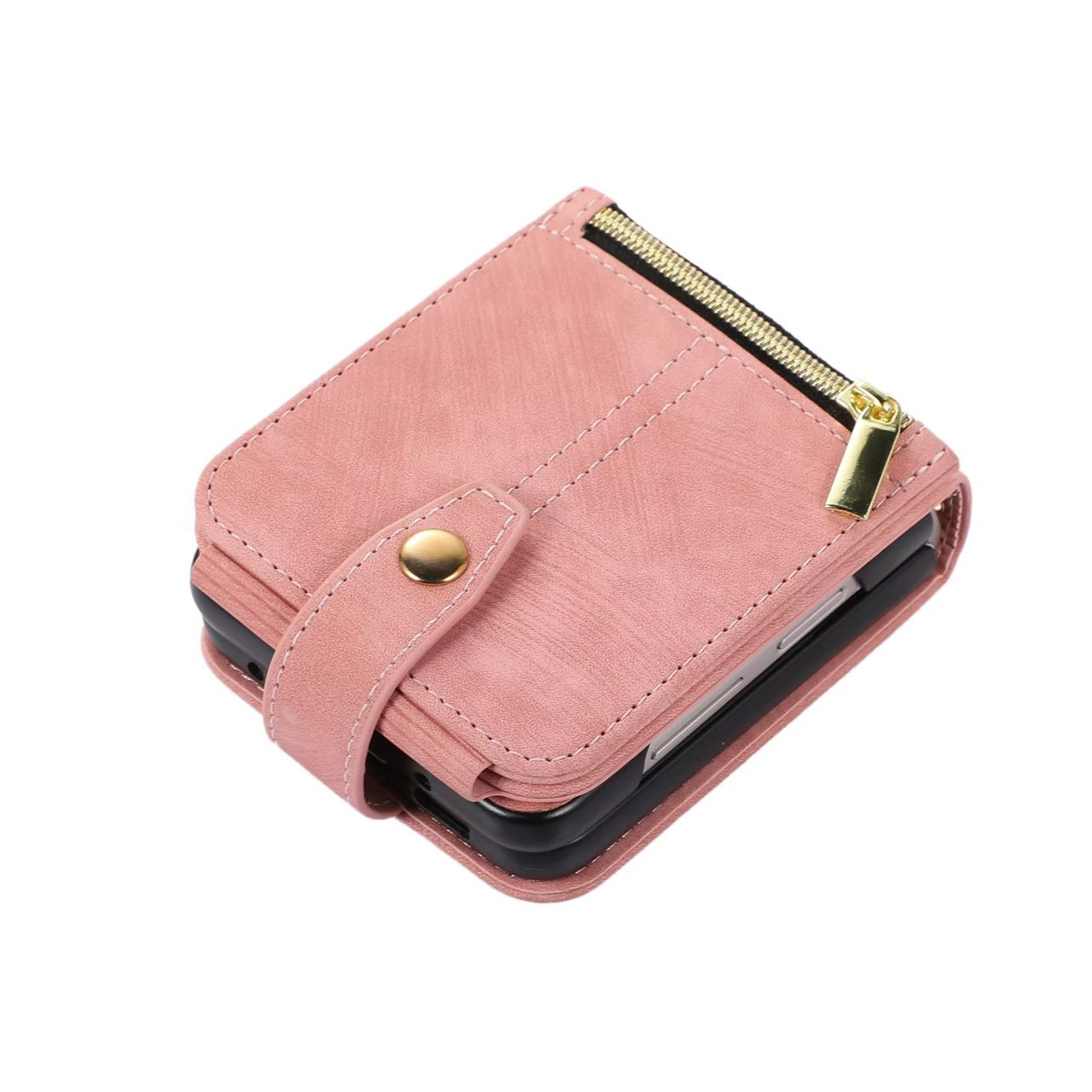 Cute pink vegan leather phone case with card holder and coin pocket
