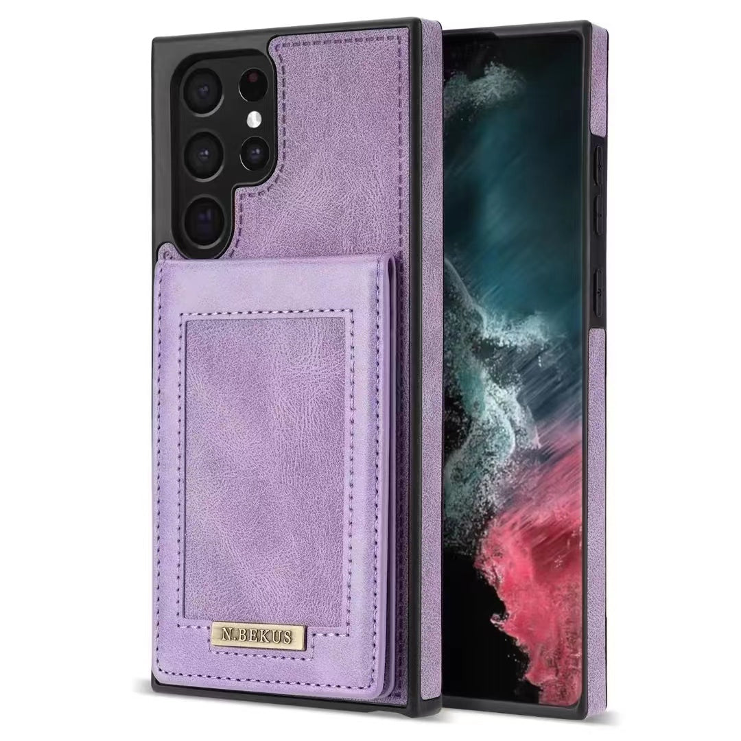 RFID Case For Samsung Galaxy S23 S22 S21 S20 Series Luxury Leather Stand Card Slot Case Purple