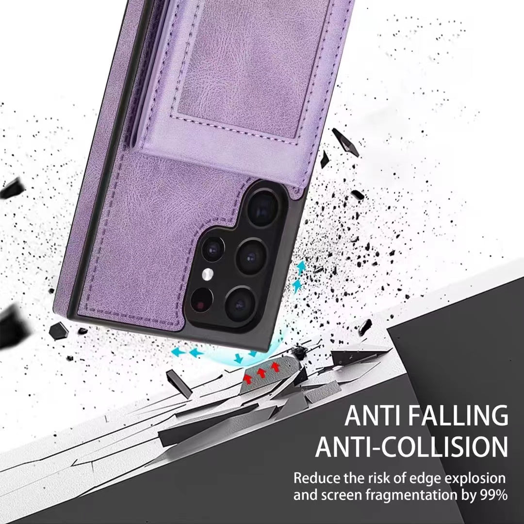 RFID Case For Samsung Galaxy S23 S22 S21 S20 Series Luxury Leather Stand Card Slot Case Shockproof