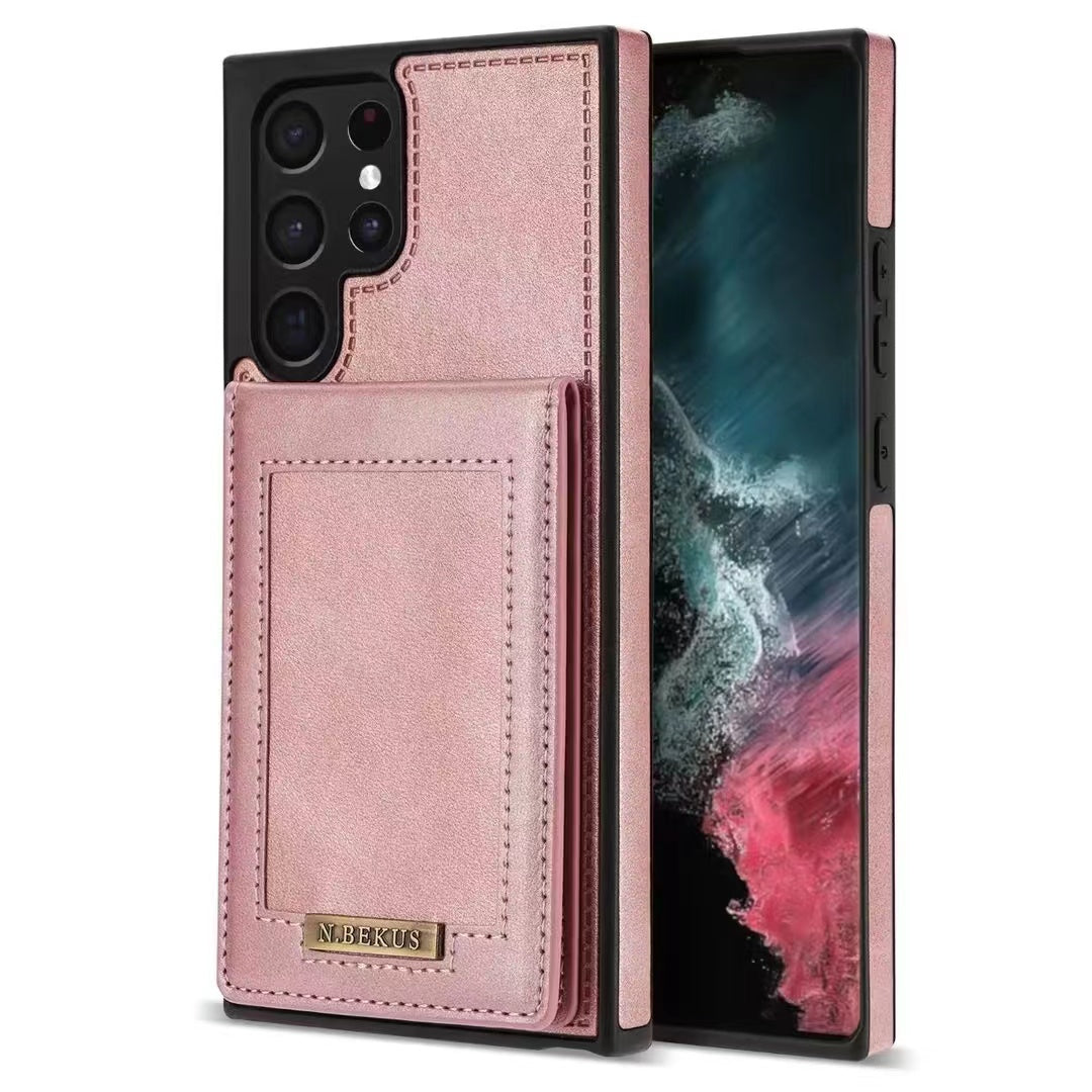 RFID Case For Samsung Galaxy S23 S22 S21 S20 Series Luxury Leather Stand Card Slot Case Rose Gold