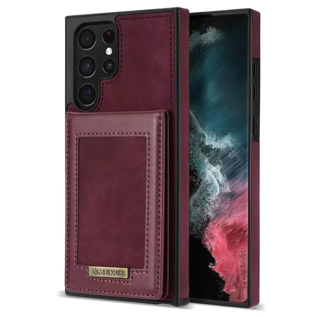 RFID Case For Samsung Galaxy S23 S22 S21 S20 Series Luxury Leather Stand Card Slot Case Wine Red