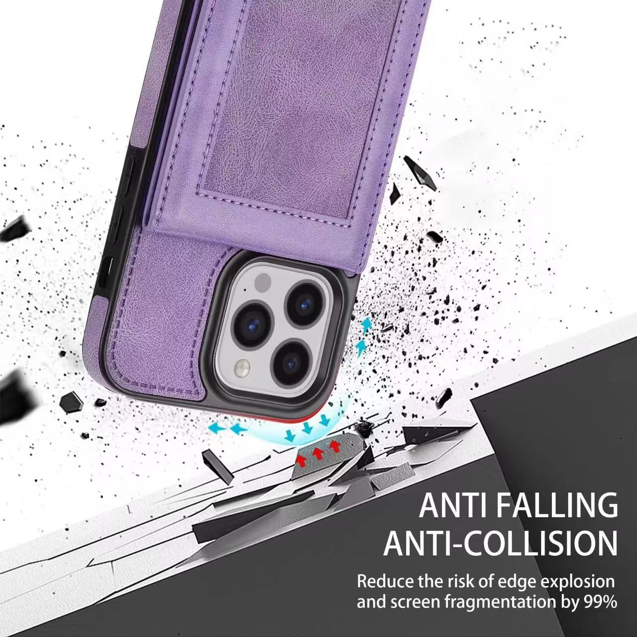Case for iPhone RFID Blocking Luxury Leather Flip Kickstand Card Slot ID Slot Cover Shockproof