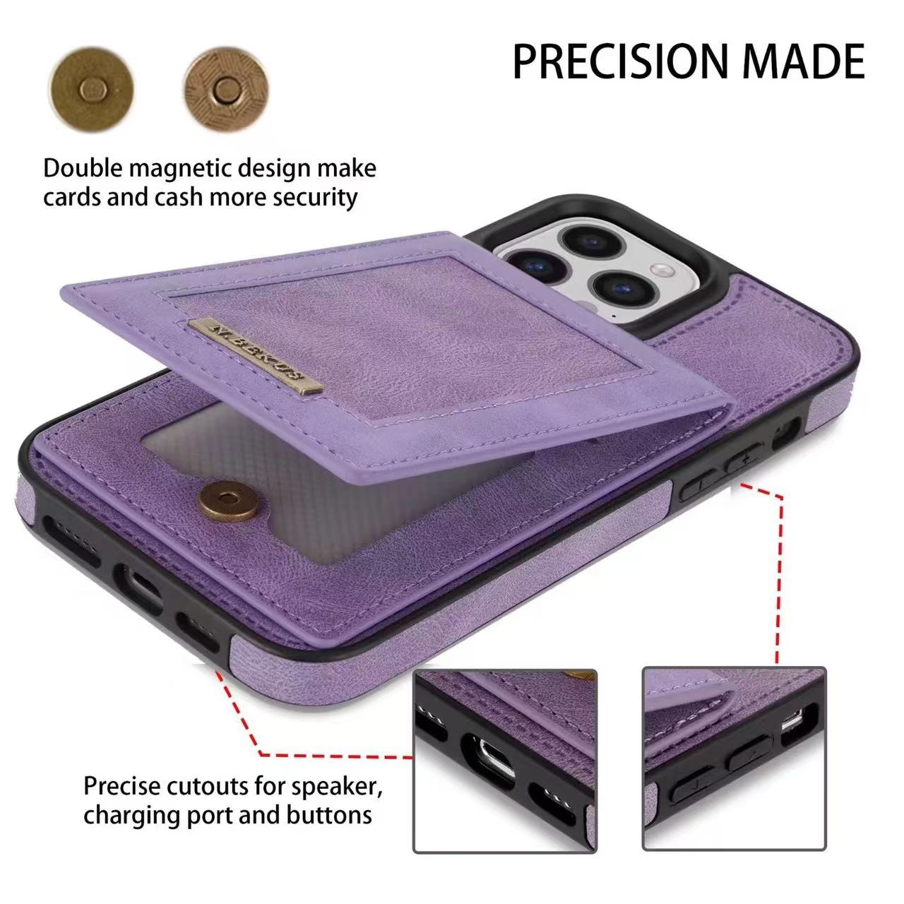 Case for iPhone RFID Blocking Luxury Leather Flip Kickstand Card Slot ID Slot Cover Magnetic Button