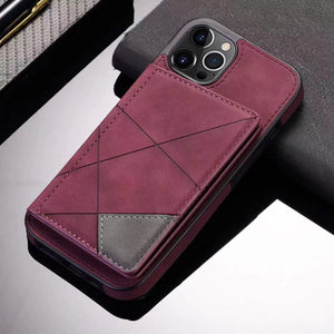 Case For iPhone 14 13 12 11 Series Luxury Leather Flip Kickstand Card Slot Cover Wine Red