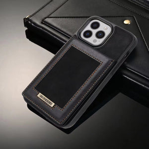 Case for iPhone RFID Blocking Luxury Leather Flip Kickstand Card Slot ID Slot Cover Black
