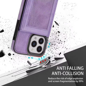 Case for iPhone RFID Blocking Luxury Leather Flip Kickstand Card Slot ID Slot Cover Shockproof