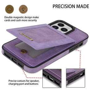 Case for iPhone RFID Blocking Luxury Leather Flip Kickstand Card Slot ID Slot Cover Magnetic Button