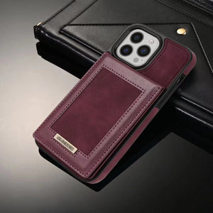 Case for iPhone RFID Blocking Luxury Leather Flip Kickstand Card Slot ID Slot Cover Wine Red