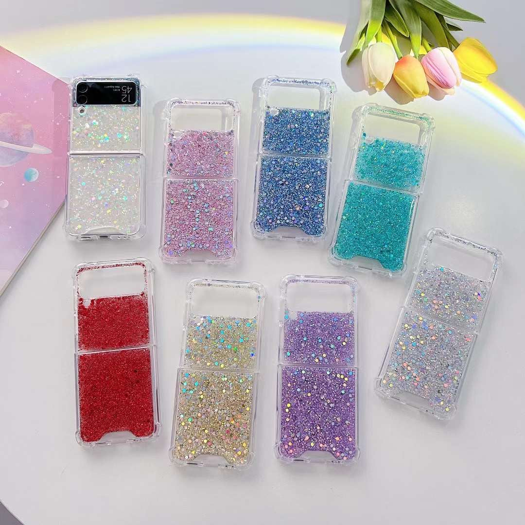 Uucovers for Galaxy Z Flip 4 5G Case with Ring Holder, Luxury Bling Glitter PU Leather Back Soft TPU Bumper Cute Girly Shockproof Portable Phone Case