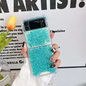 Glitter Case For Samsung Galaxy Z Flip 4 Z Flip 3 Z Flip 2 Z Flip 1 Shockproof Bling Bling TPU Cover Aqua Green