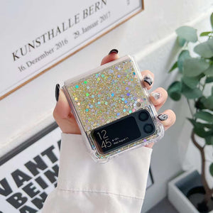 Glitter Case For Samsung Galaxy Z Flip 4 Z Flip 3 Z Flip 2 Z Flip 1 Shockproof Bling Bling TPU Cover Gold Flip