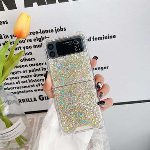 Glitter Case For Samsung Galaxy Z Flip 4 Z Flip 3 Z Flip 2 Z Flip 1 Shockproof Bling Bling TPU Cover Gold