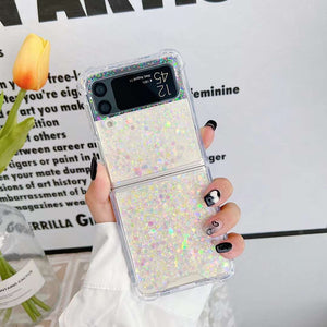 Glitter Case For Samsung Galaxy Z Flip 4 Z Flip 3 Z Flip 2 Z Flip 1 Shockproof Bling Bling TPU Cover Pearl