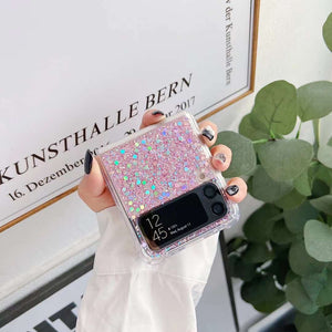 Glitter Case For Samsung Galaxy Z Flip 4 Z Flip 3 Z Flip 2 Z Flip 1 Shockproof Bling Bling TPU Cover Pink Flip