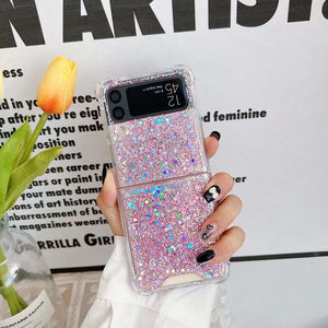 Glitter Case For Samsung Galaxy Z Flip 4 Z Flip 3 Z Flip 2 Z Flip 1 Shockproof Bling Bling TPU Cover Pink