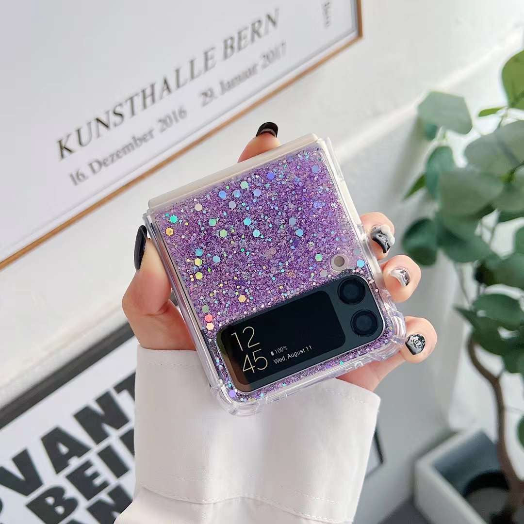Glitter Case For Samsung Galaxy Z Flip 4 Z Flip 3 Z Flip 2 Z Flip 1 Shockproof Bling Bling TPU Cover Purple Flip