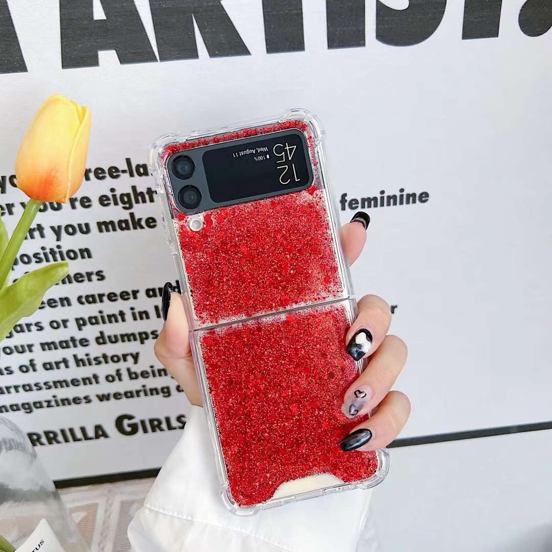 Glitter Case For Samsung Galaxy Z Flip 4 Z Flip 3 Z Flip 2 Z Flip 1 Shockproof Bling Bling TPU Cover Red