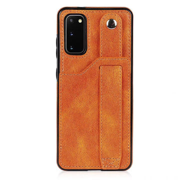RFID Case For Samsung Galaxy S23 S22 S21 S20 Ultra Plus FE Luxury Leather Wrist Band Kickstand S20 Light Brown
