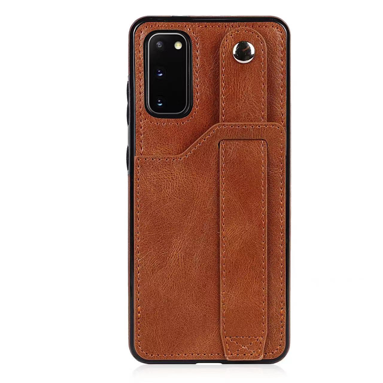 RFID Case For Samsung Galaxy S23 S22 S21 S20 Ultra Plus FE Luxury Leather Wrist Band Kickstand S20 Dark Brown