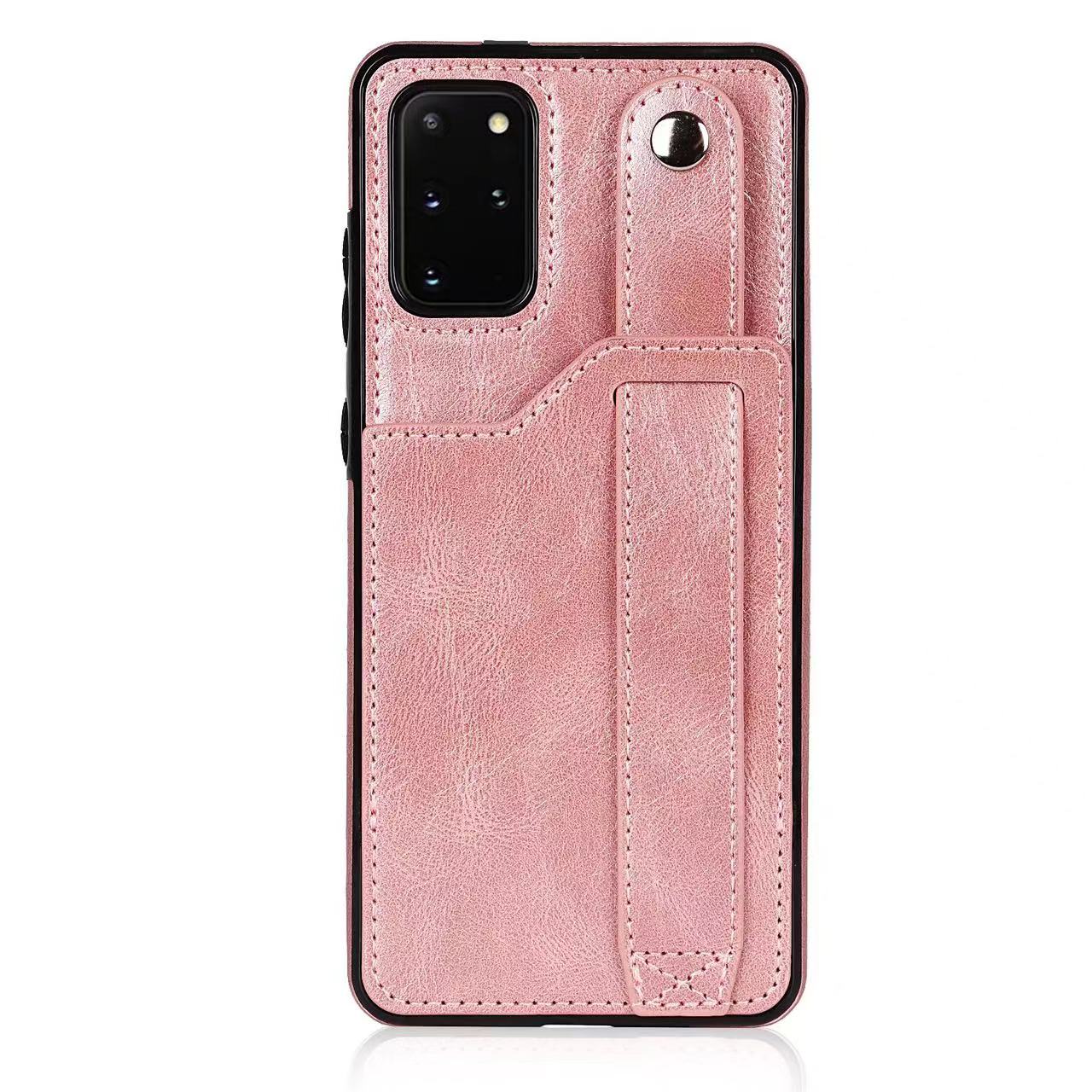 RFID Case For Samsung Galaxy S23 S22 S21 S20 Ultra Plus FE Luxury Leather Wrist Band Kickstand S20 Plus Pink