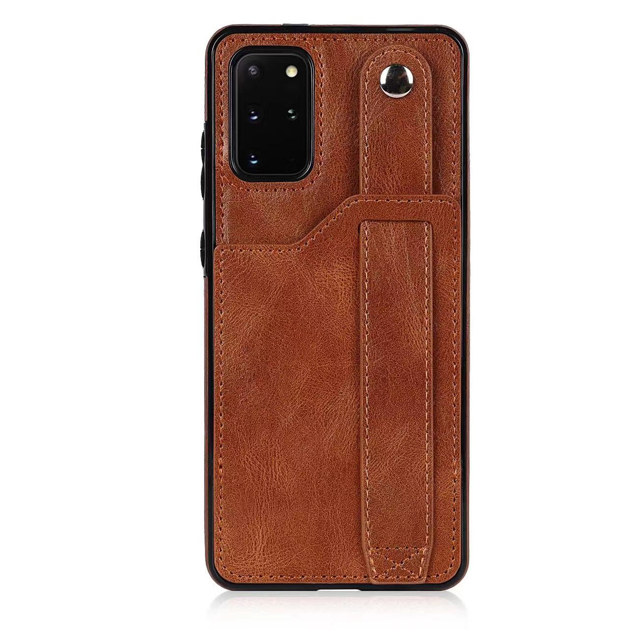 RFID Case For Samsung Galaxy S23 S22 S21 S20 Ultra Plus FE Luxury Leather Wrist Band Kickstand S20 Plus Dark Brown