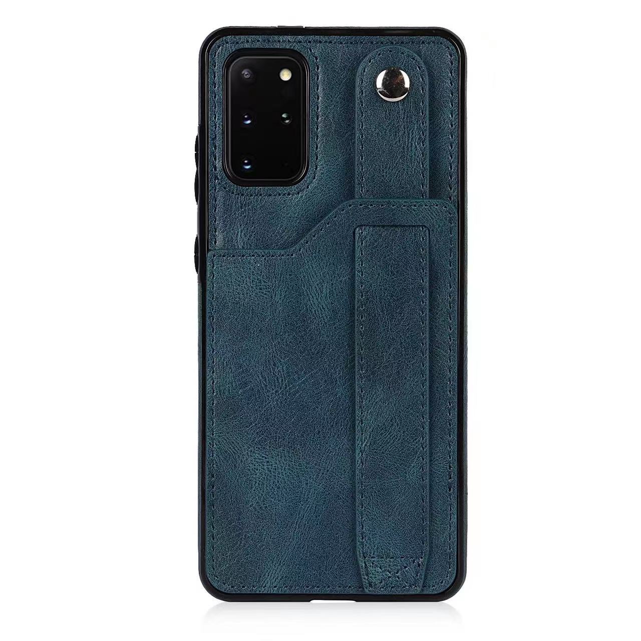 RFID Case For Samsung Galaxy S23 S22 S21 S20 Ultra Plus FE Luxury Leather Wrist Band Kickstand S20 Plus Navy Blue
