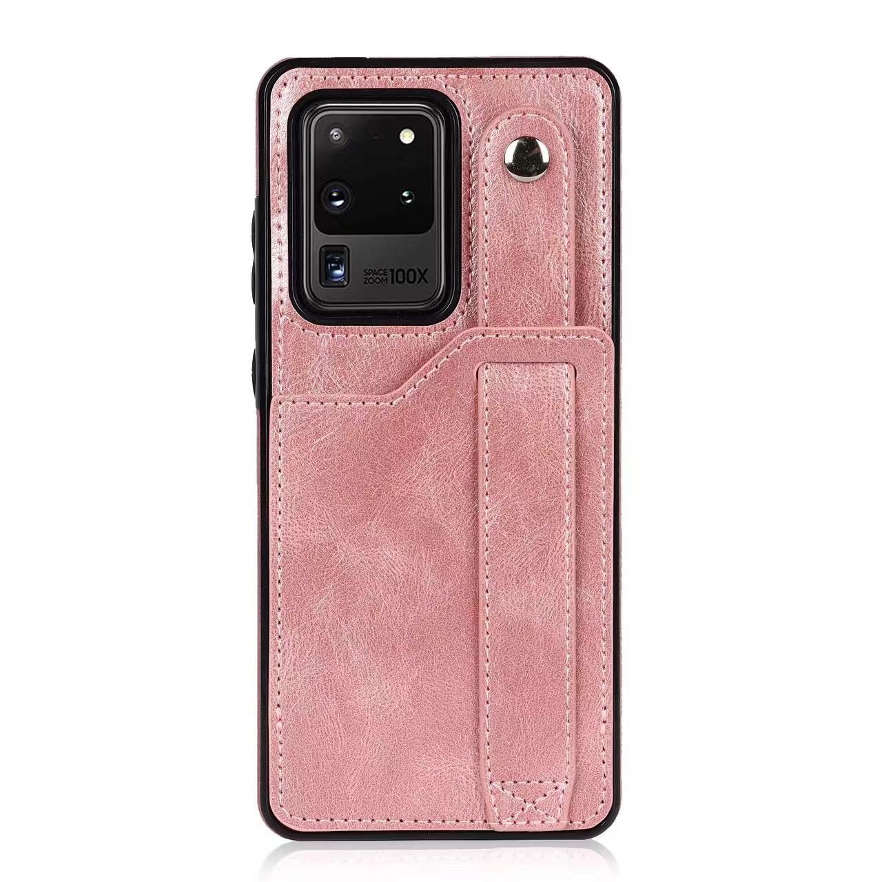 RFID Case For Samsung Galaxy S23 S22 S21 S20 Ultra Plus FE Luxury Leather Wrist Band Kickstand S20 Ultra Pink