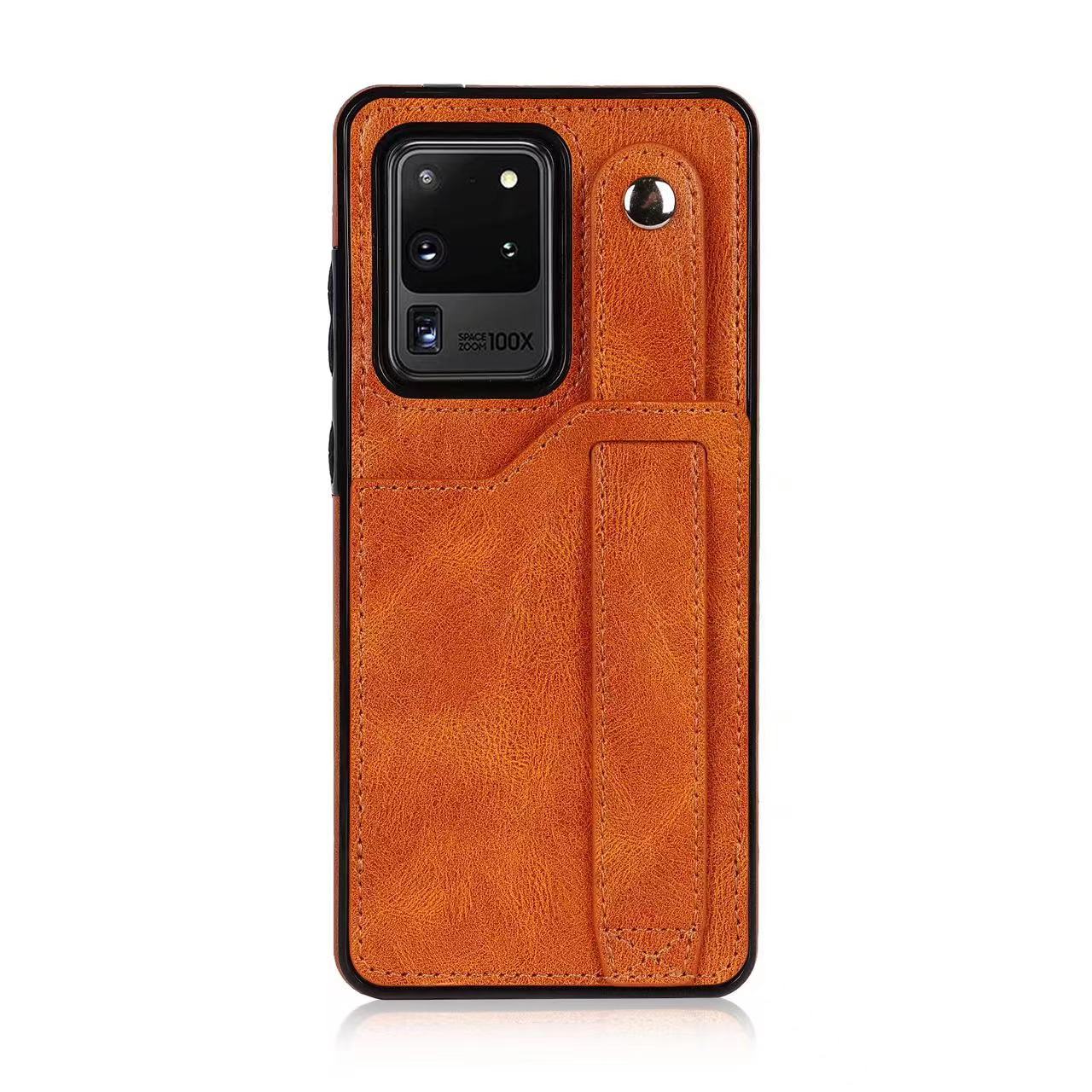 RFID Case For Samsung Galaxy S23 S22 S21 S20 Ultra Plus FE Luxury Leather Wrist Band Kickstand S20 Ultra Light Brown