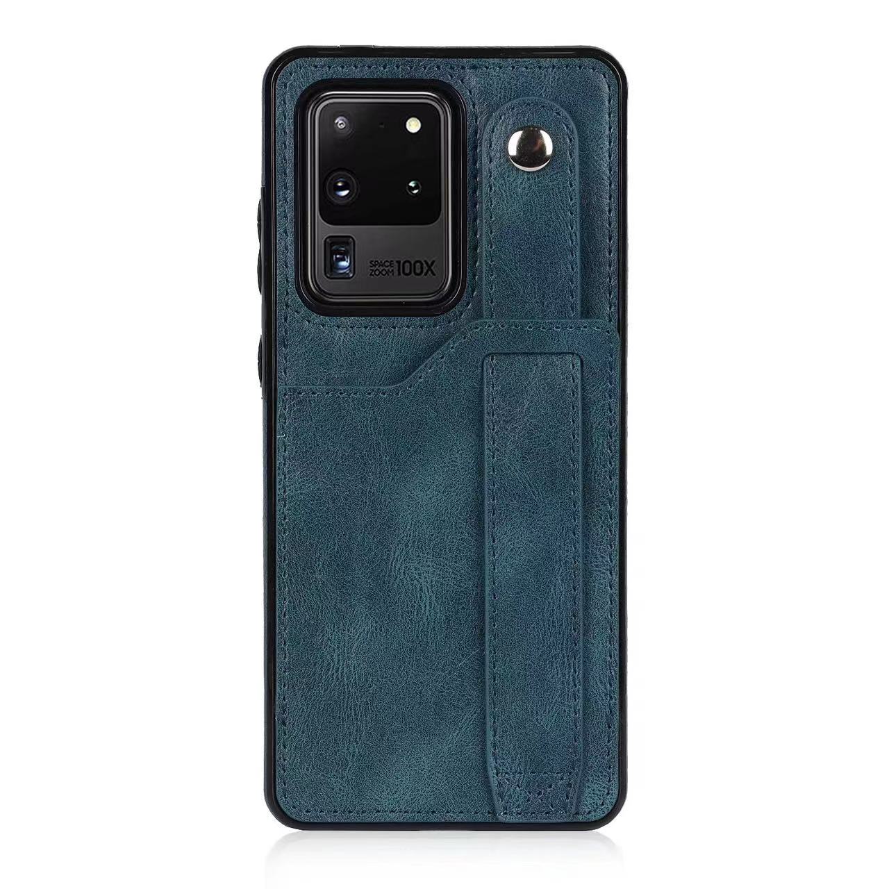 RFID Case For Samsung Galaxy S23 S22 S21 S20 Ultra Plus FE Luxury Leather Wrist Band Kickstand S20 Ultra Navy Blue
